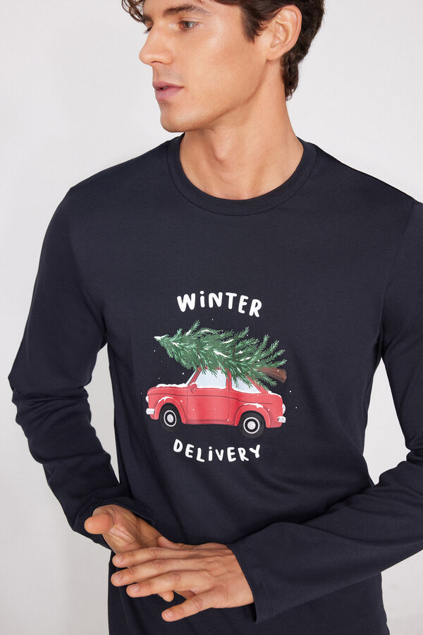 Long Heavy Cotton Pyjamas with Christmas Print  