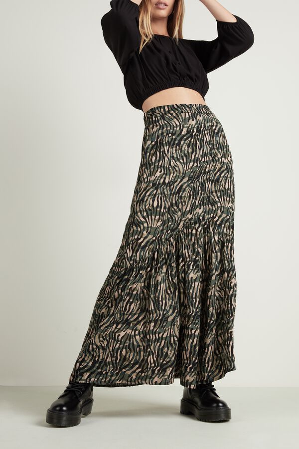 Long Skirt with Frill and Slit - | Tezenis