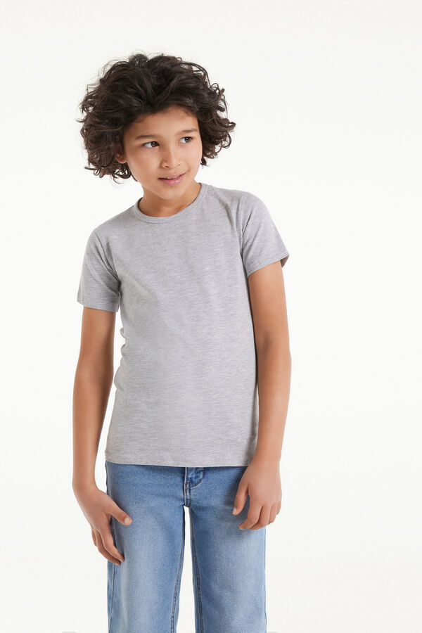 Unisex Kids’ Basic Stretch Cotton T-Shirt with Rounded Neck  