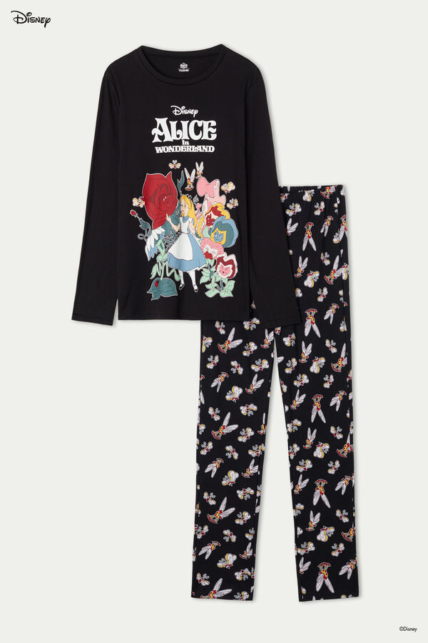 Pyjama Long en Coton Épais avec Imprimé Disney Alice Noir  