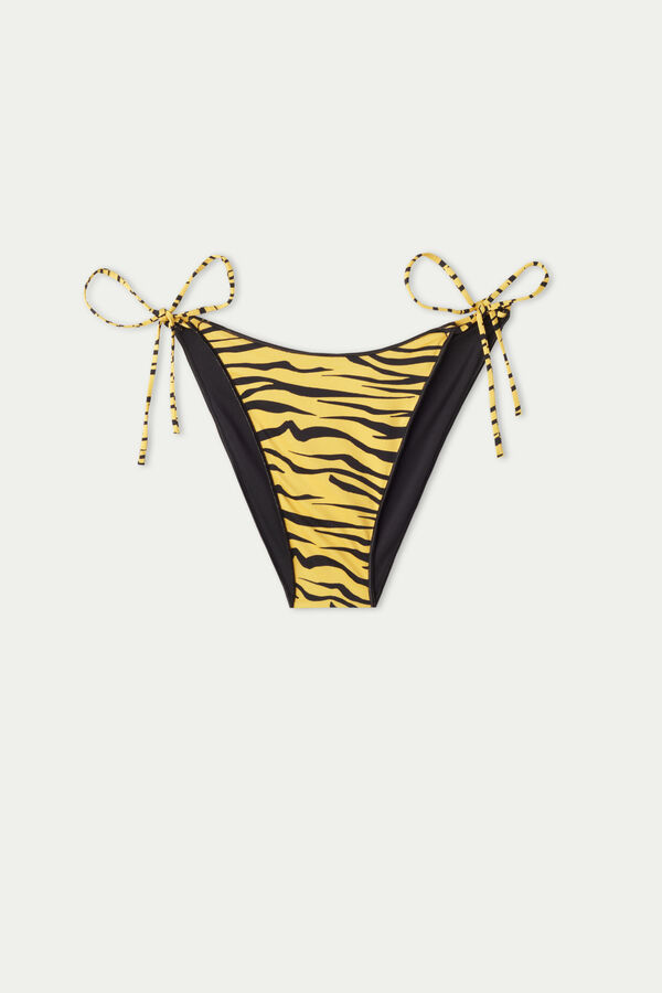 Yellow Zebra High-Cut Tie Bikini Bottoms  