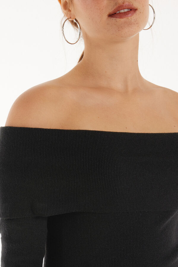 Long-Sleeved Heavy Wool Off-the-Shoulder Sweater  