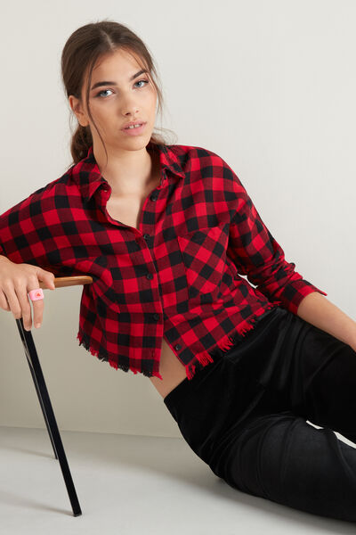 Short Flannel Shirt with Fringing