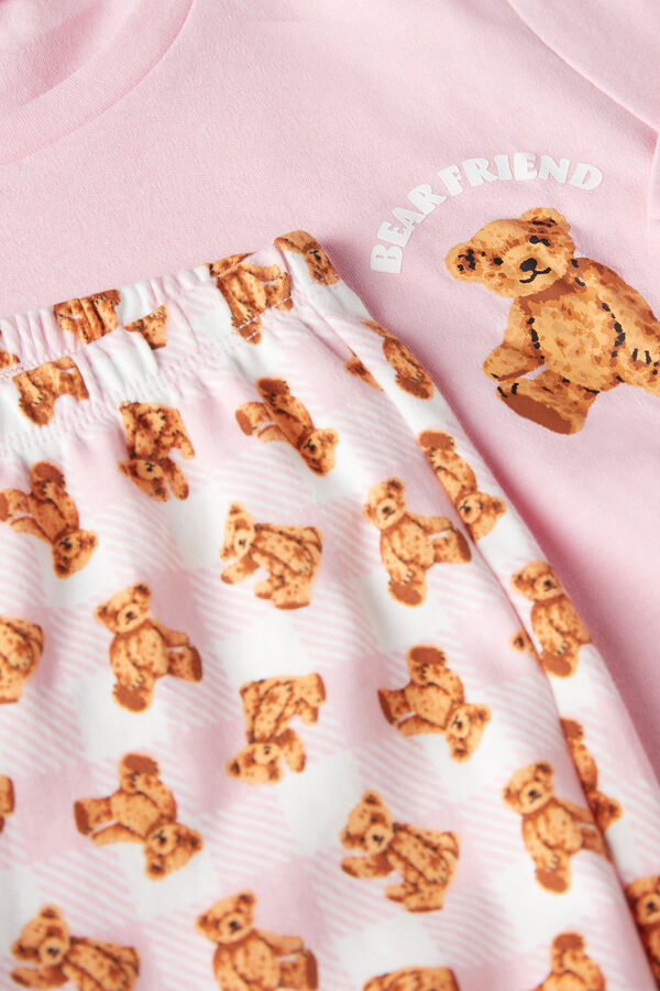 Girls’ Full-Length Cotton Teddy Bear Print Pajamas  