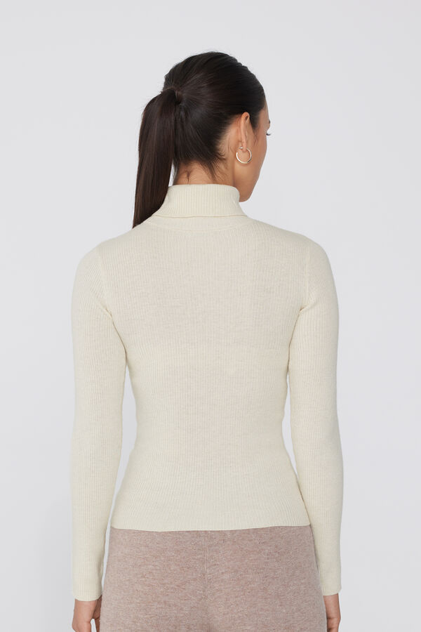 Long-Sleeved Ribbed Polo Neck Heavy Jersey with Wool  