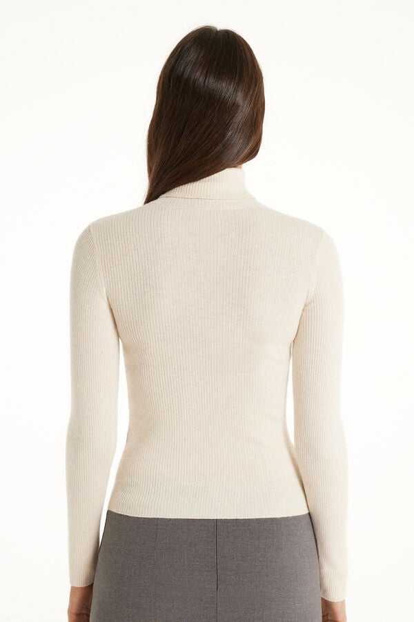 Long-Sleeved Ribbed Polo Neck Heavy Jersey with Wool  