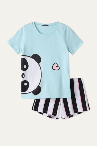 Girls’ Short Cotton Pyjamas with Panda Print