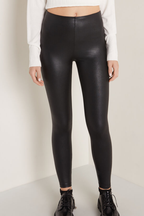 Coated-Effect Thermal Leggings with Micro Snake Print  