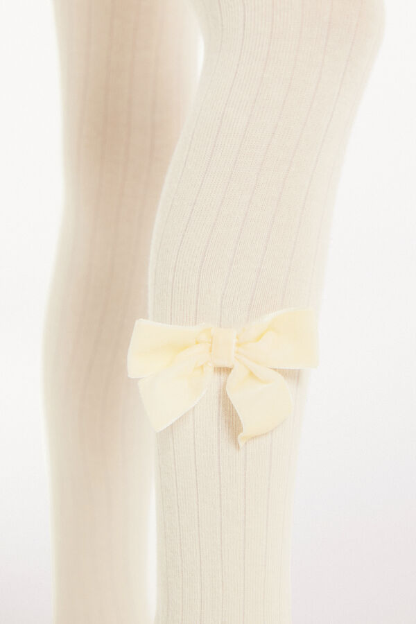 Girls’ Ribbed Cotton Tights with Bow  