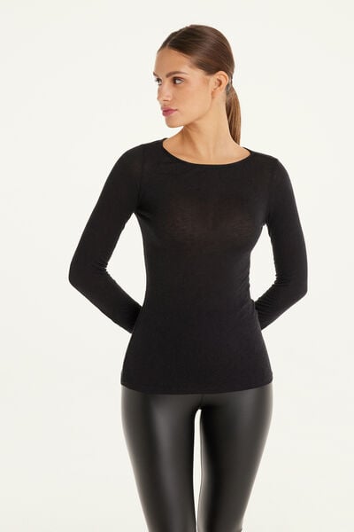 Viscose and Merino Wool Boat Neck Top