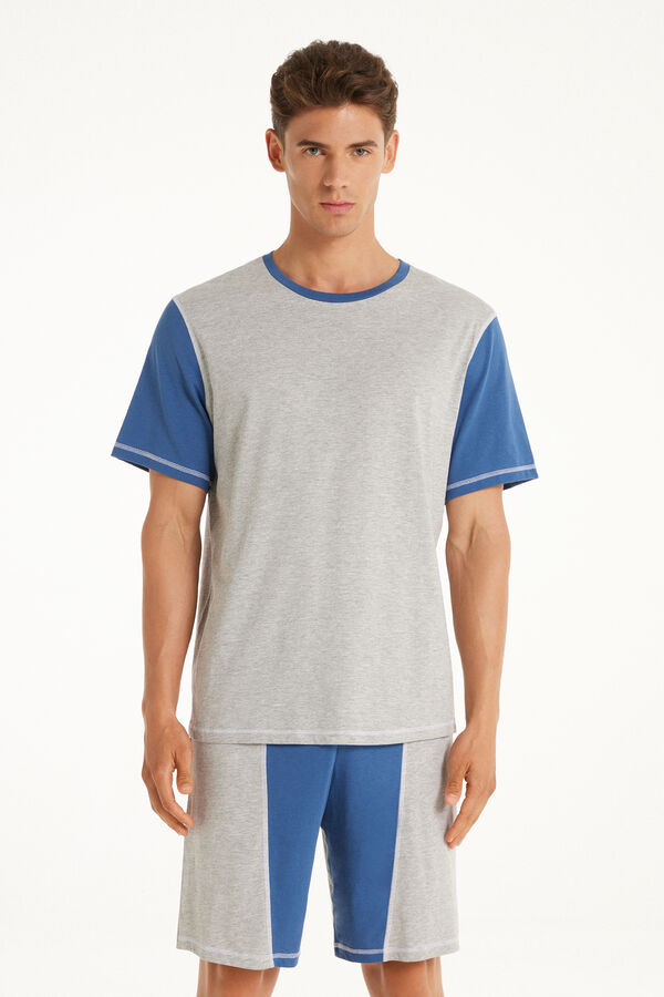 Contrasting Short-Sleeved Short Cotton Pajamas  