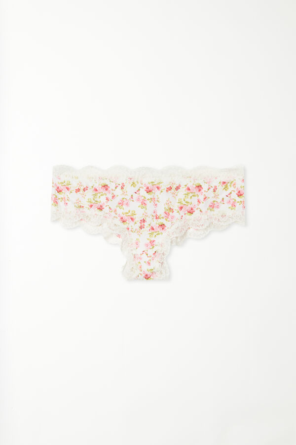 Printed Microfibre and Lace Brazilian Briefs  