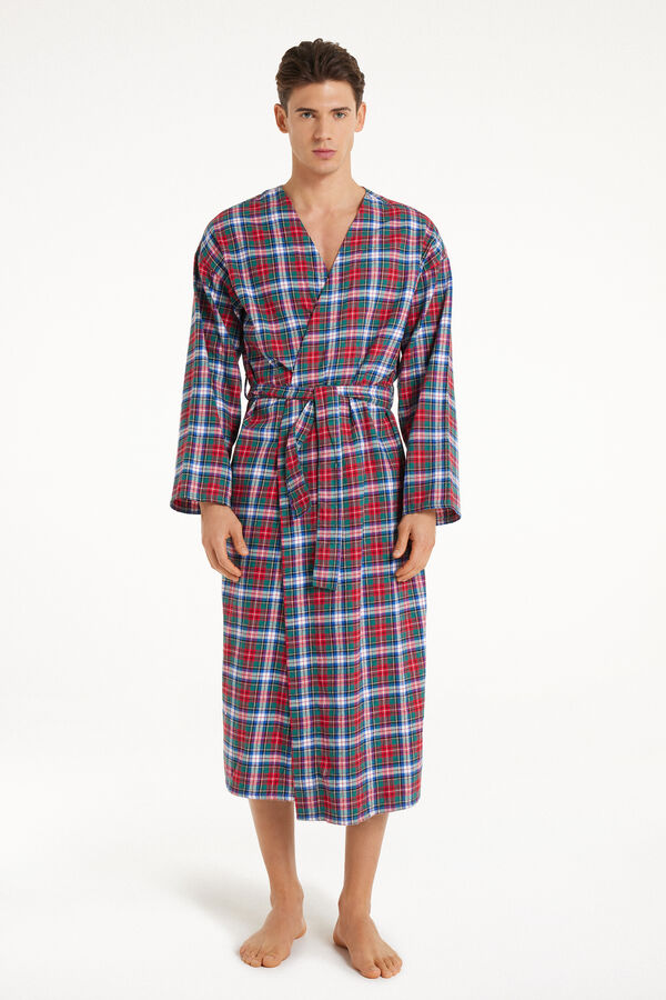 Men's Long Dressing Gown in Tartan Print Flannel  