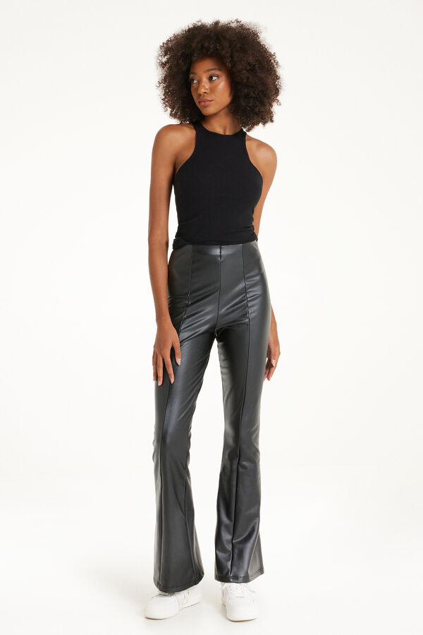 Thermal Coated-Effect Flared Trousers  