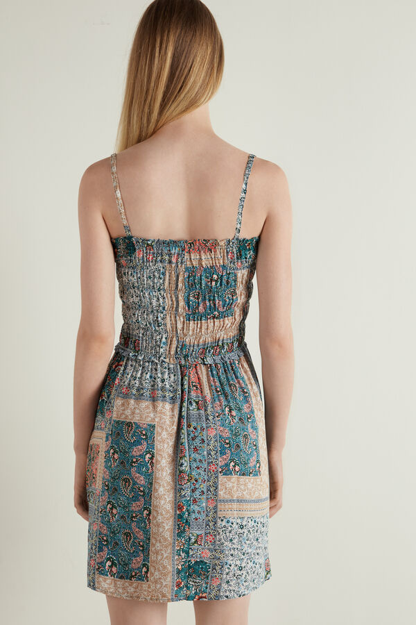 Short Smock Stitch Dress with Narrow Shoulder Straps  