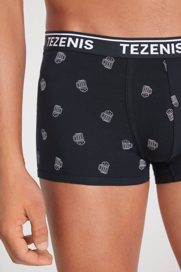 Printed Cotton Boxers with Contrasting Trim and Logo  