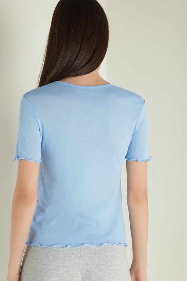 Light Cotton Short Sleeve Top with Rolled Hem  