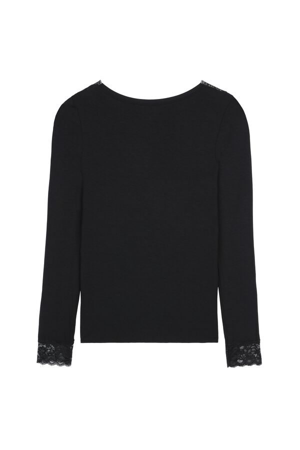 Long Sleeve V-Neck Top in Viscose and Lace  