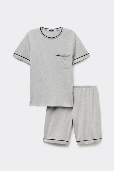 Piped Basic Short Cotton Pyjamas with Pocket