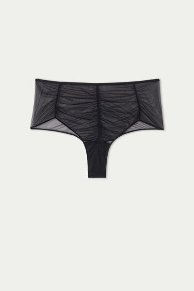 Ruched Tulle High-Waist French Knickers with Gathering