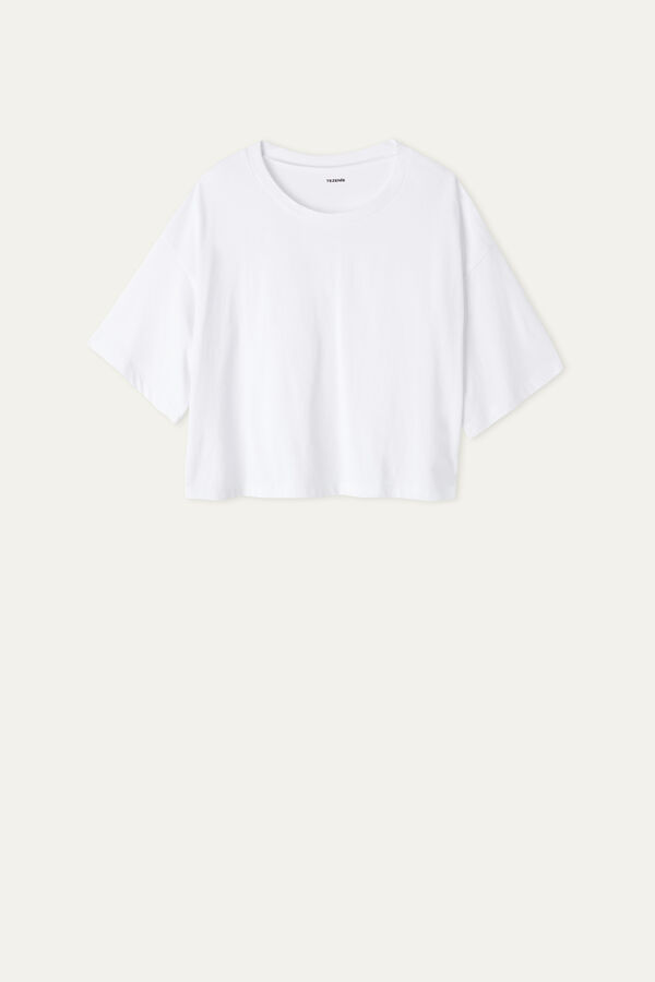 T-Shirt Corta Mezza Manica in Cotone Spalla Scesa  