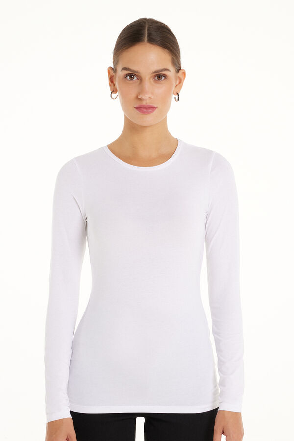 Long-Sleeve Crew-Neck Stretch-Cotton Top  