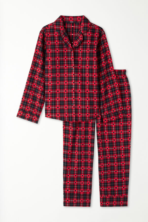 Langer Flanellpyjama mit durchgeknöpftem Oberteil für Mädchen  