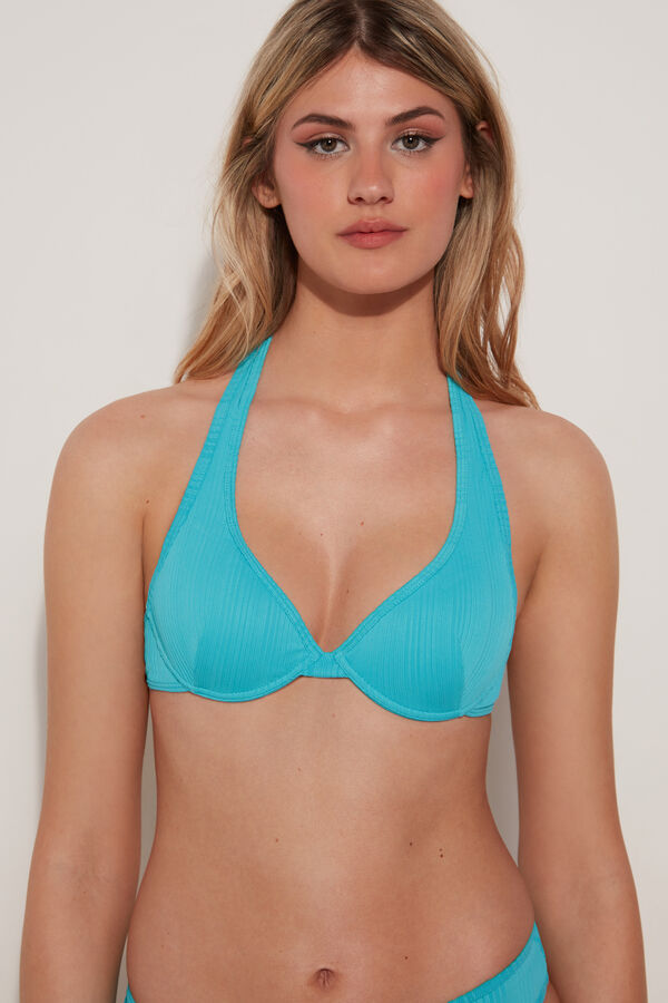 Push-Up Bikini Top in Turquoise Recycled Ribbed Microfibre  