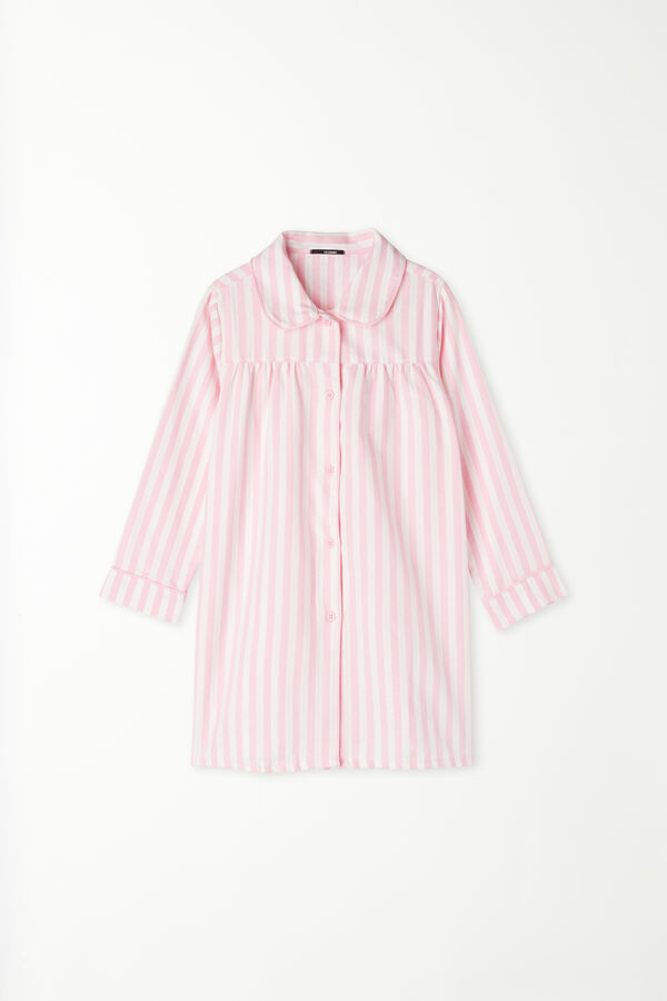 Long-Sleeved Button-Front Flannel Nightdress  