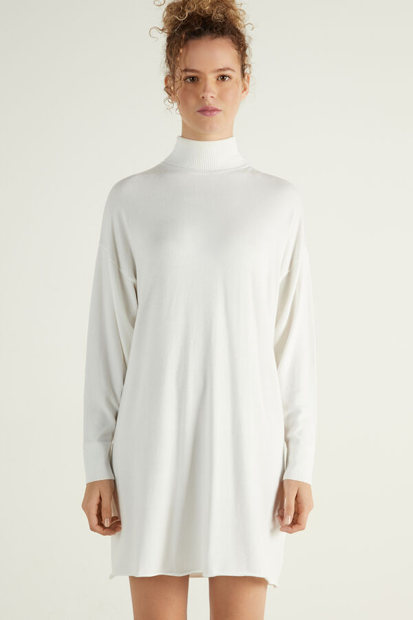 Long Sleeve Polo Neck Dress in Fully-Fashioned Fabric  