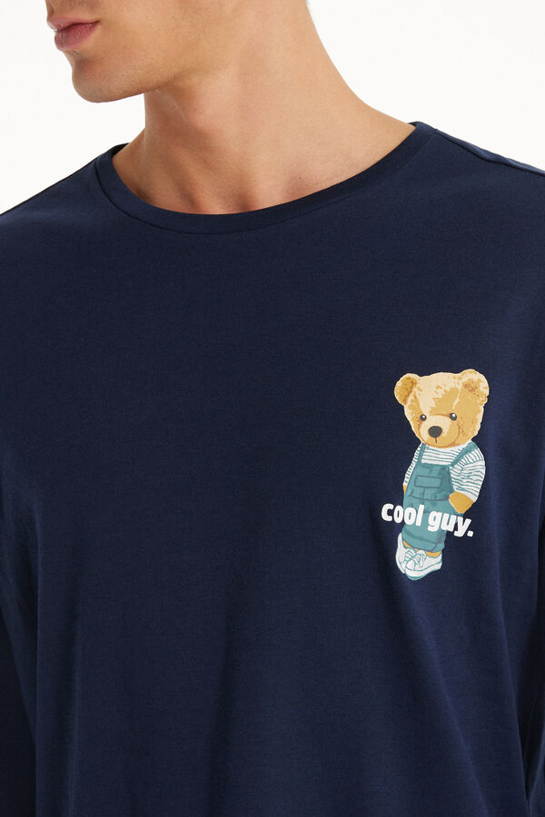 Full-Length Cotton Teddy Bear Print Pajamas  