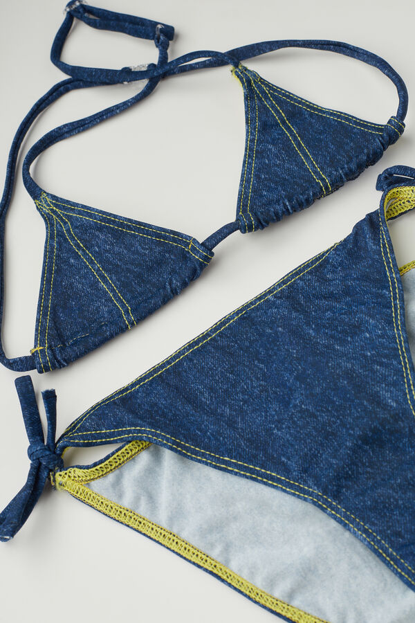 Triangel-Bikini für Mädchen Jeansblau  