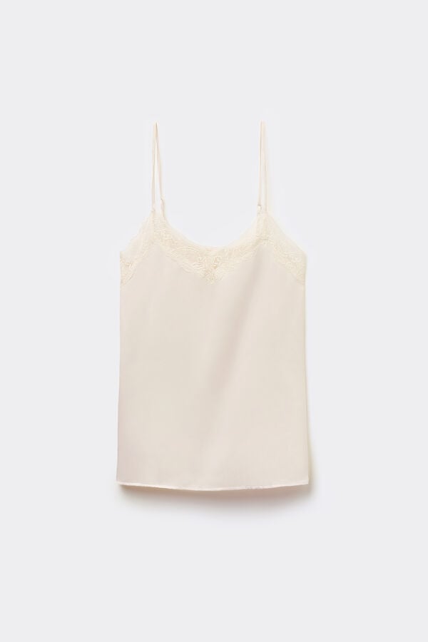 Satin and Lace Camisole with Narrow Shoulder Straps  