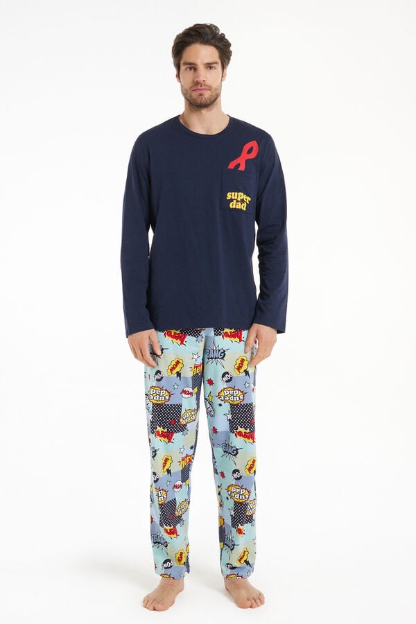 Pyjama Long en Coton Imprimé Super Dad  