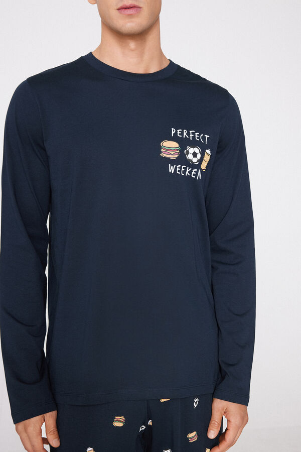 "Perfect Weekend" Print Long Cotton Pyjamas  