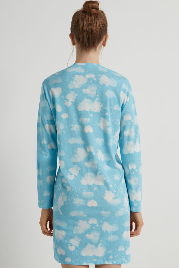 Long-Sleeved Nightdress with Cloud Print  