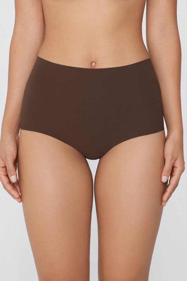 Culotte mit hohem Bund aus recycelter Mikrofaser mit offenkantiger Verarbeitung  