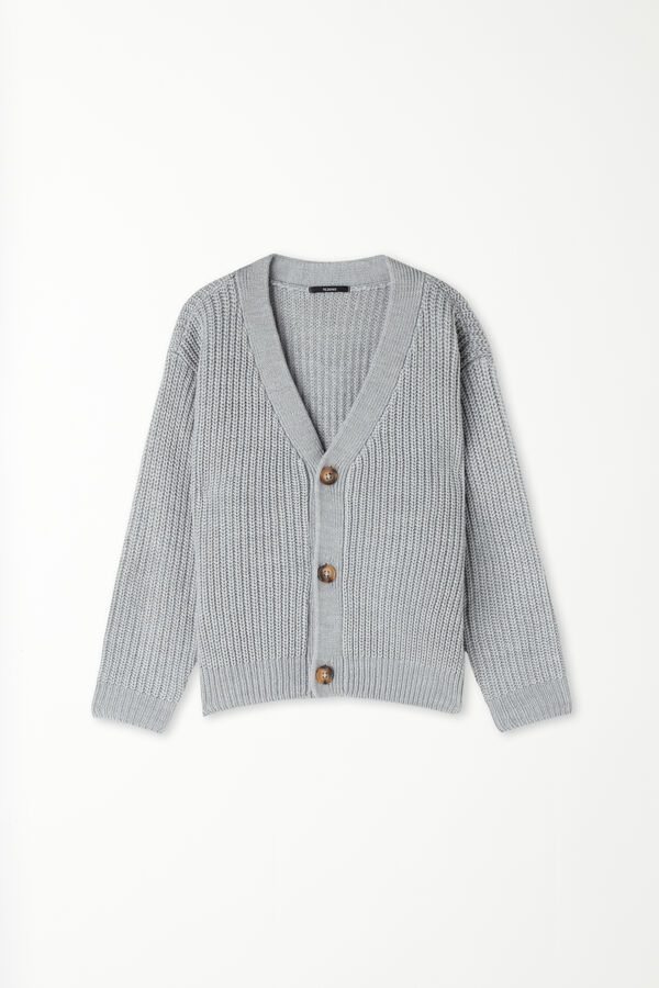Boys’ Ribbed Long-Sleeved Cardigan with Buttons  