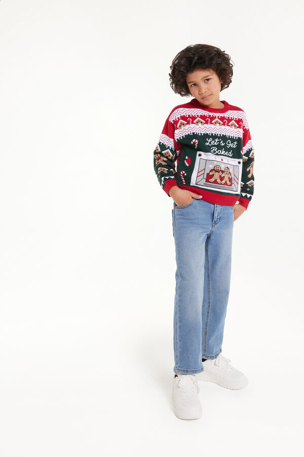 Camisola de Malha Decote Redondo com Estampado Natal Criança Unissexo  