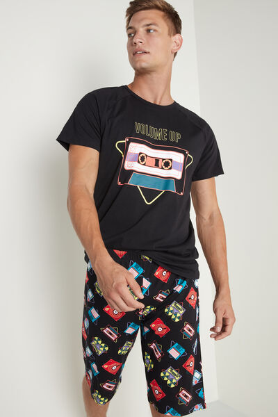 Kurzer Pyjama für Herren mit „Volume Up“ Print