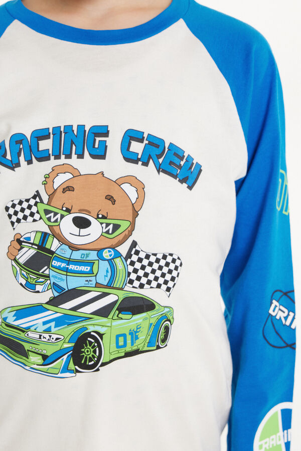 Dlhé Bavlnené Chlapčenské Pyžamo s Potlačou Teddy Racing  