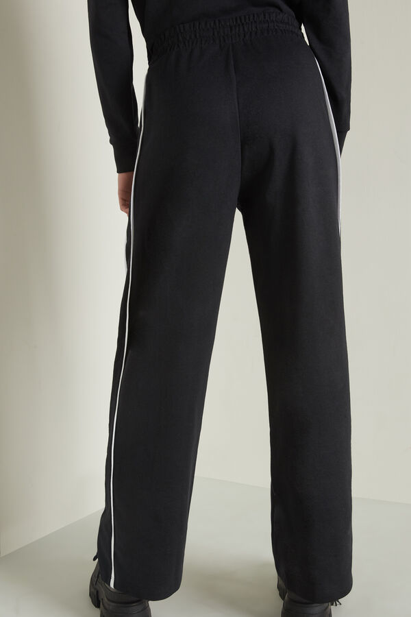 Cotton Fleece Slit Wide Leg Pants with Piping  