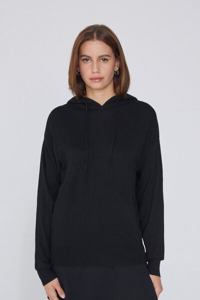 Tezenis Jersey Grueso con Lana y Capucha Mujer Negro Tamaño S