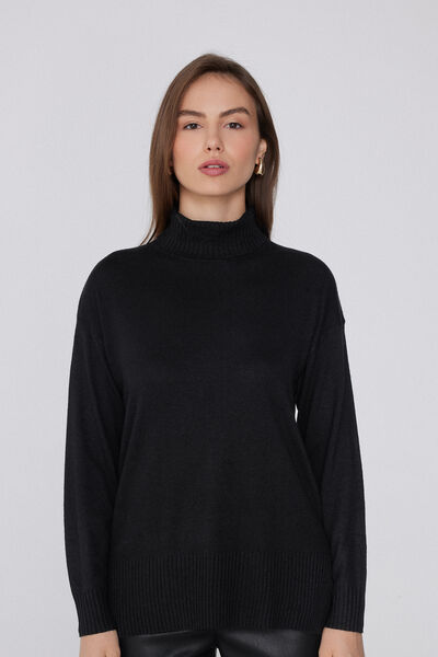 Tezenis Camiseta Larga Gruesa Cuello Alto Lana Mujer Negro Tamaño M