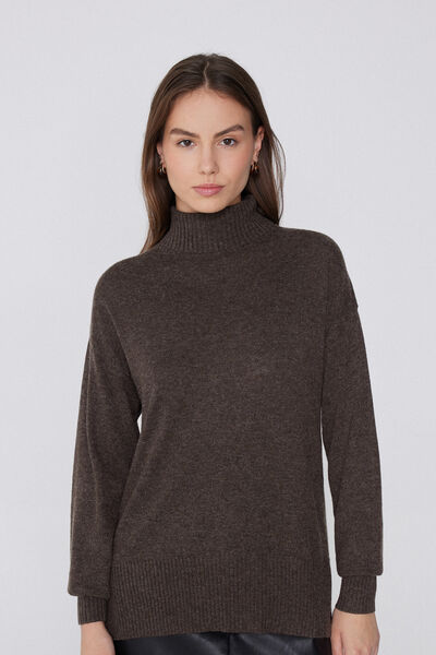 Tezenis Camiseta Larga Gruesa Cuello Alto Lana Mujer Marrón Tamaño S