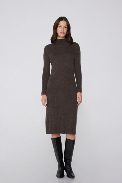 Tezenis Vestido Largo Cuello Alto Canalé Lana Mujer Marrón Tamaño M