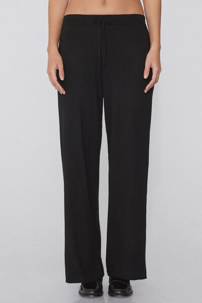 Tezenis Pantalones Largos Gruesos Palazzo Lana Mujer Negro Tamaño M