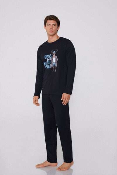 Tezenis Pijama Largo de Algodón con Estampado de Reno Hombre Azul Tamaño XXL