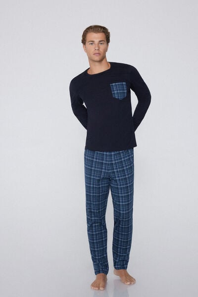 Tezenis Pijama Largo Algodón Bolsillo y Estampado Hombre Azul Tamaño XL