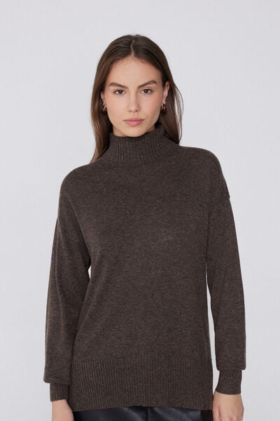 Tezenis Camiseta Larga Gruesa Cuello Alto Lana Mujer Marrón Tamaño S